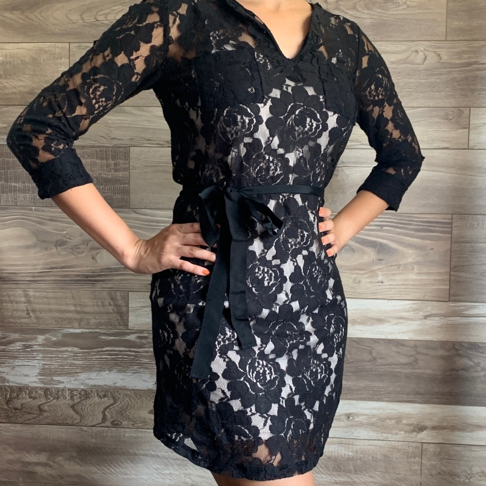 Black mini lace dress